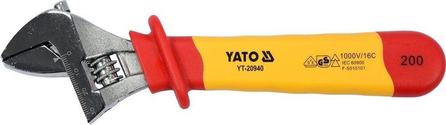 Ключ разводной диэлектрический VDE до 1000 В 200 мм YATO YT-20940
