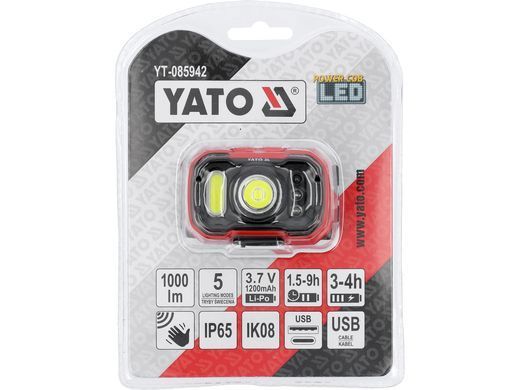 Акумуляторний ліхтар налобний з датчиком руху YATO YT-085942