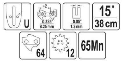 Напрямна пиляльного ланцюга 15" 0.325" 0.05" 64 U YATO YT-84933