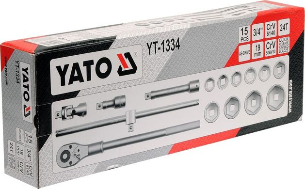 Набір великих головок в кейсі для вантажівок 3/4" до 60мм YATO YT-1334