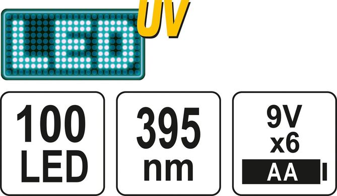 Світлодіодний ультрафіолетовий ліхтарик + комплект окулярів YATO YT-08582