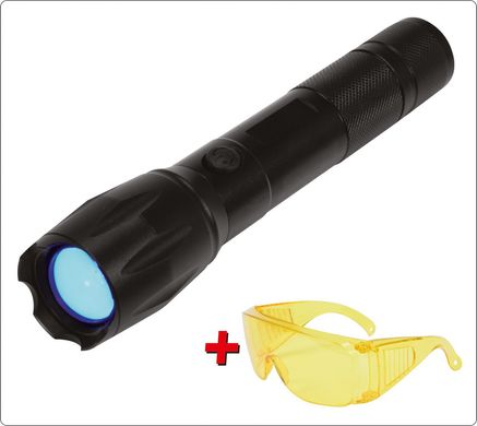 Ультрафиолетовый фонарик аккумуляторный + комплект очков YATO YT-08587