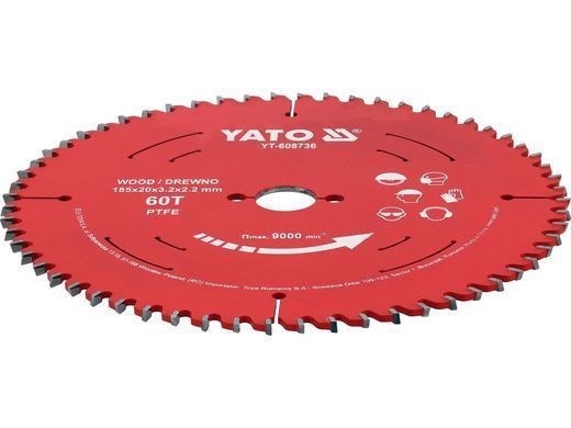 Диск із ТСТ із PTFE для дерева 185х20х60Tмм YATO YT-608736