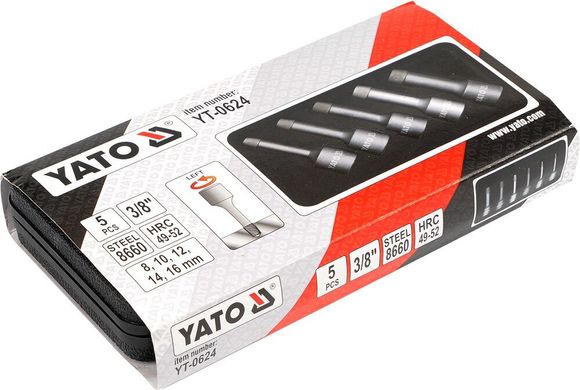 Экстракторы для выкручивания болтов под трещотку 1/2'' YATO YT-0624