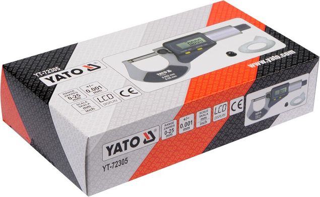 Мікрометр електронний 0-25 мм з цифровим дисплеєм YATO YT-72305