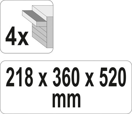 Ящик для инструментов металлический с четырьмя шуфлядами 218х360х520мм YATO YT-08874