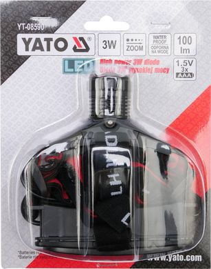 Налобный фонарь 3 Вт YATO YT-08590