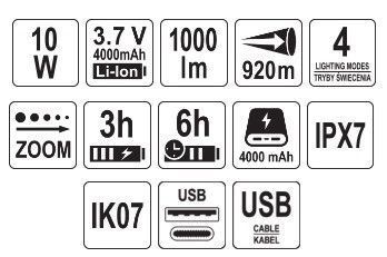 Акумуляторний ліхтар 10Вт, 1000Лм YATO YT-085602