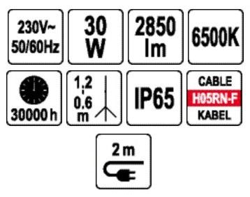 SMD Світлодіодний прожектор з підставкою 30Вт 2850лм YATO YT-818161