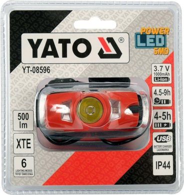 Налобний акумуляторний ліхтар 500 лм YATO YT-08596