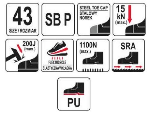 Спортивная защитная обувь PAEIRS SBP YATO YT-80645 размер 43