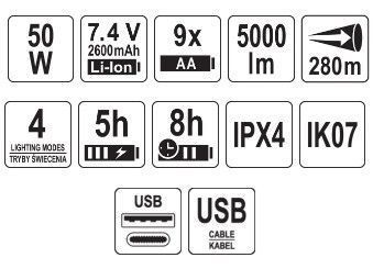 Акумуляторний ліхтар/9XAA 50Вт 5000Лм YATO YT-085607