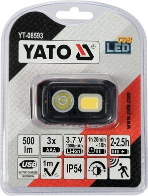 Налобный фонарь аккумуляторный 500 лм YATO YT-08593