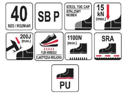 Спортивная защитная обувь PAEIRS SBP YATO YT-80642 размер 40