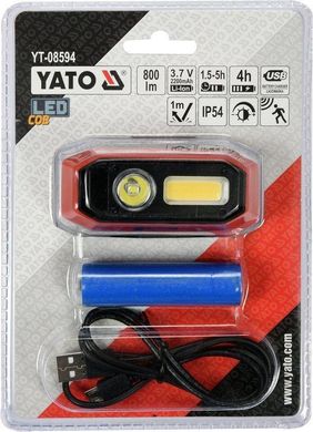 Налобный фонарь аккумуляторный 800 лм YATO YT-08594