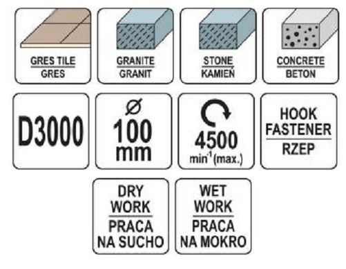 Алмазний диск для полірування граніту 100мм, Р3000 YATO YT-48206