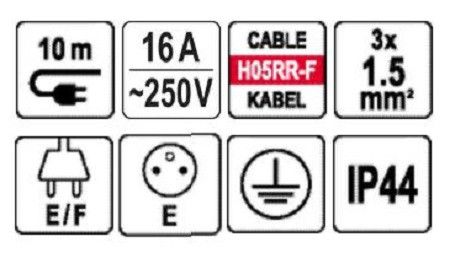 Будівельний подовжувач кабель 3х1.5 мм², 10м YATO YT-81025