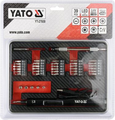 Акумуляторна викрутка 3,6 В з бітами 39 шт. YATO YT-27930