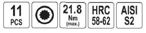 Набір викруткових насадок Spline M5-M12 з перехідником 1/2" 11 шт. YATO YT-0415